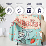 Cute Kawaii  Mixer Kettle Fruits Mint Background Seamless  Personalised Custom Name Super Soft Fleece Blanket Bed Sofa Throw