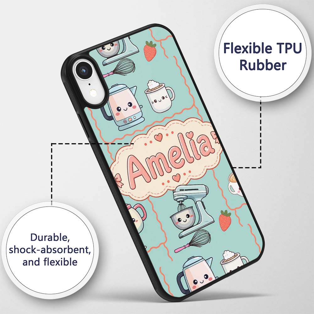 Cute Kawaii Mixer Kettle Fruits Mint Background Custom Name Protective Phone Case Mobile Cover Durable Everyday Smartphone Shock Resistant