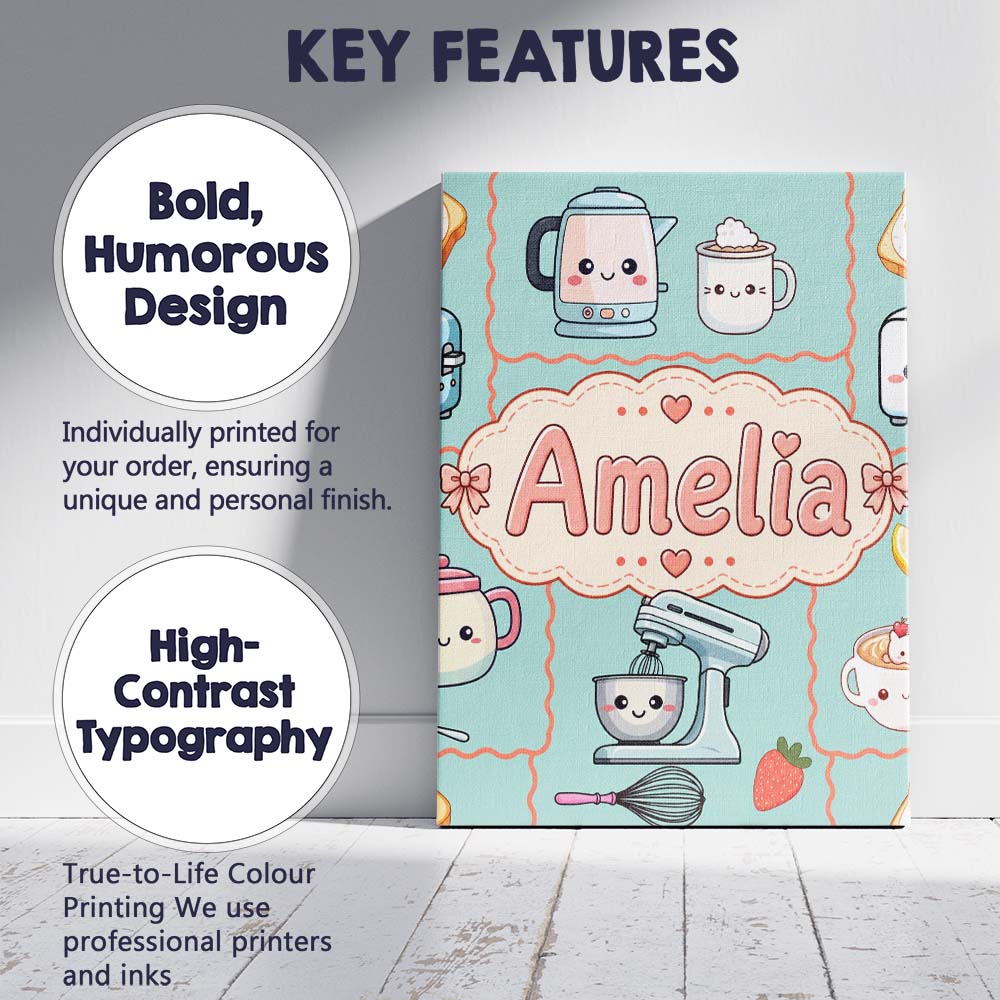 Personalised Name Cute Kawaii Mixer Kettle Custom  Unique Gift Idea Elegant Feature Canvas Wall Art Print Decor Picture Ready to Hang