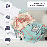 Cute Kawaii  Mixer Kettle Fruits Mint Background Seamless  Personalised Custom Name Super Soft Fleece Blanket Bed Sofa Throw