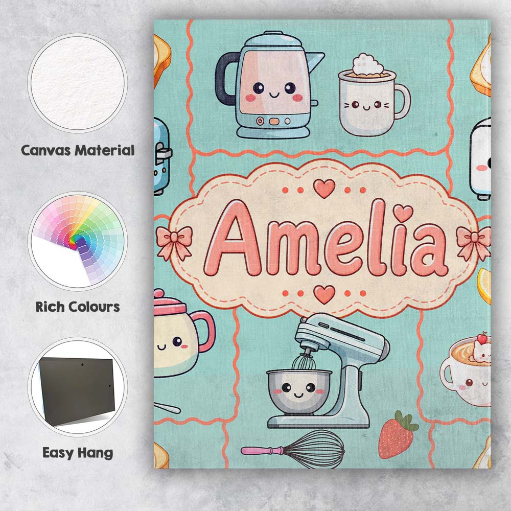 Personalised Name Cute Kawaii Mixer Kettle Custom  Unique Gift Idea Elegant Feature Canvas Wall Art Print Decor Picture Ready to Hang