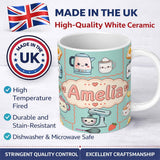 Personalized Custom Name Cute Kawaii Kitchen Mixer Kettle Fruits Mint Background Seamless 11oz Ceramic Coffee Tea Mug White Large Handle