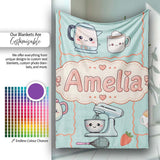 Cute Kawaii  Mixer Kettle Fruits Mint Background Seamless  Personalised Custom Name Super Soft Fleece Blanket Bed Sofa Throw