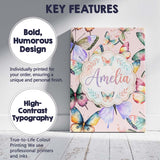 Personalised Name Pastel Watercolor Butterflies Blush Pink Background Custom Home Unique Canvas Wall Art Print Decor Picture Ready to Hang
