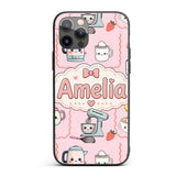 Cute Kawaii Mixer Kettle Fruits Pink Background Custom Name Protective Phone Case Mobile Cover Durable Everyday Smartphone Shock Resistant