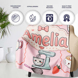 Cute Kawaii  Mixer Kettle Fruits Pink Background Seamless  Personalised Custom Name Super Soft Fleece Blanket Bed Sofa Throw