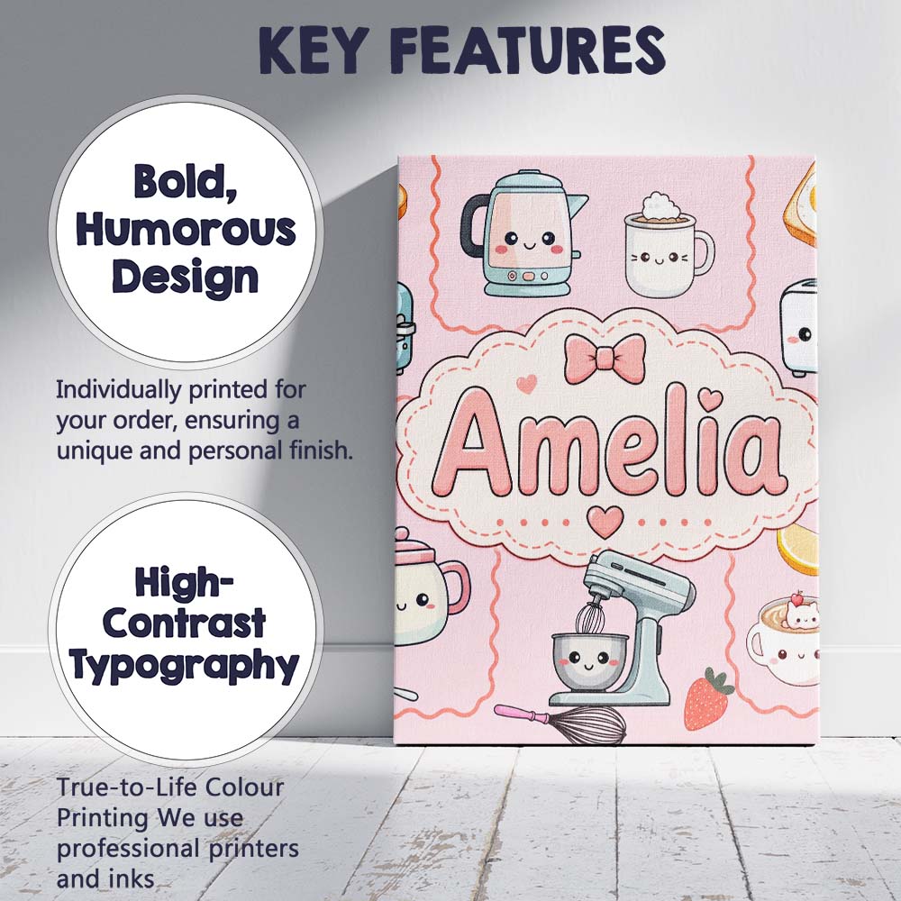 Personalised Name Cute Kawaii Mixer Kettle Custom  Unique Gift Idea Elegant Feature Canvas Wall Art Print Decor Picture Ready to Hang
