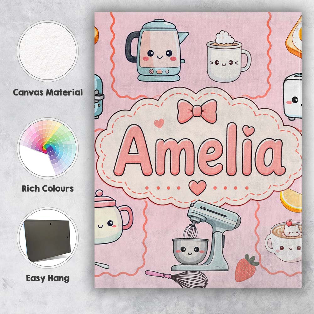 Personalised Name Cute Kawaii Mixer Kettle Custom  Unique Gift Idea Elegant Feature Canvas Wall Art Print Decor Picture Ready to Hang