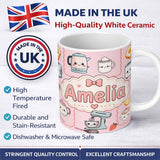 Personalized Custom Name Cute Kawaii Kitchen Mixer Kettle Fruits Pink Background Seamless 11oz Ceramic Coffee Tea Mug White Large Handle