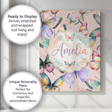 Personalised Name Pastel Watercolor Butterflies Blush Pink Background Custom Home Unique Canvas Wall Art Print Decor Picture Ready to Hang