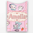 Cute Kawaii  Mixer Kettle Fruits Blush Pink Background  Personalised Custom Name Super Soft Fleece Blanket Bed Sofa Throw