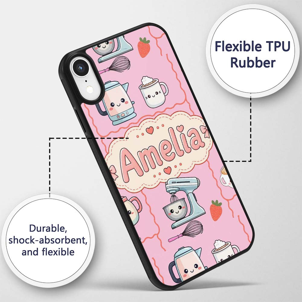 Cute Kawaii Mixer Kettle Fruits Printed Design Custom Name Protective Phone Case Mobile Cover Durable Everyday Smartphone Shock Resistant