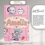 Cute Kawaii  Mixer Kettle Fruits Blush Pink Background  Personalised Custom Name Super Soft Fleece Blanket Bed Sofa Throw
