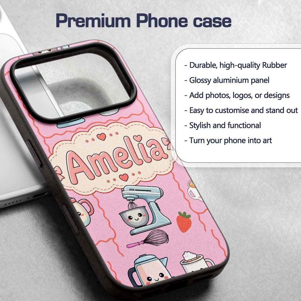 Cute Kawaii Mixer Kettle Fruits Printed Design Custom Name Protective Phone Case Mobile Cover Durable Everyday Smartphone Shock Resistant