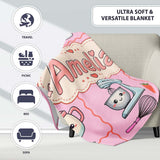 Cute Kawaii  Mixer Kettle Fruits Blush Pink Background  Personalised Custom Name Super Soft Fleece Blanket Bed Sofa Throw