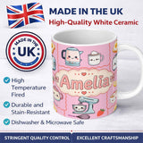 Personalized Custom Name Cute Kawaii Kitchen Mixer Kettle Fruits Blush Pink Background 11oz Ceramic Coffee Tea Mug White Large Handle