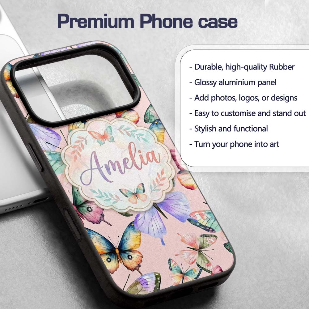 Pastel Watercolor Butterflies Printed Design Custom Name Protective Phone Case Mobile Cover Durable Everyday Smartphone Shock Resistant