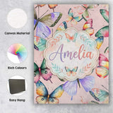 Personalised Name Pastel Watercolor Butterflies Blush Pink Background Custom Home Unique Canvas Wall Art Print Decor Picture Ready to Hang