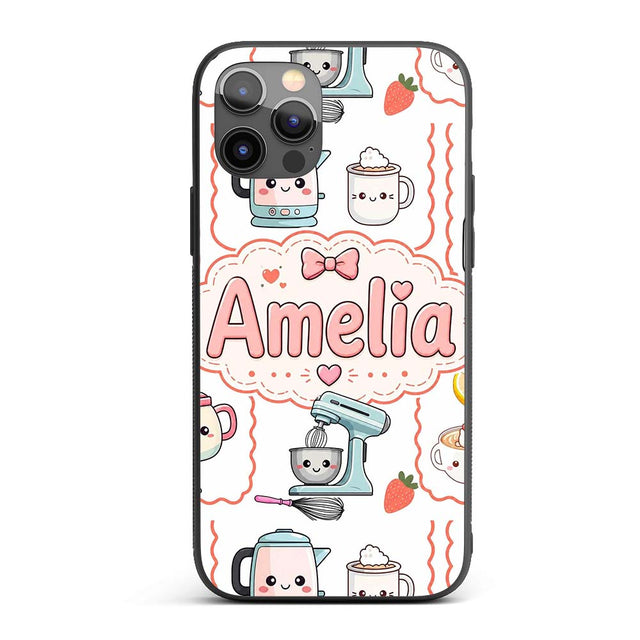 Cute Kawaii Mixer Kettle Fruits Printed Design Custom Name Protective Phone Case Mobile Cover Durable Everyday Smartphone Shock Resistant