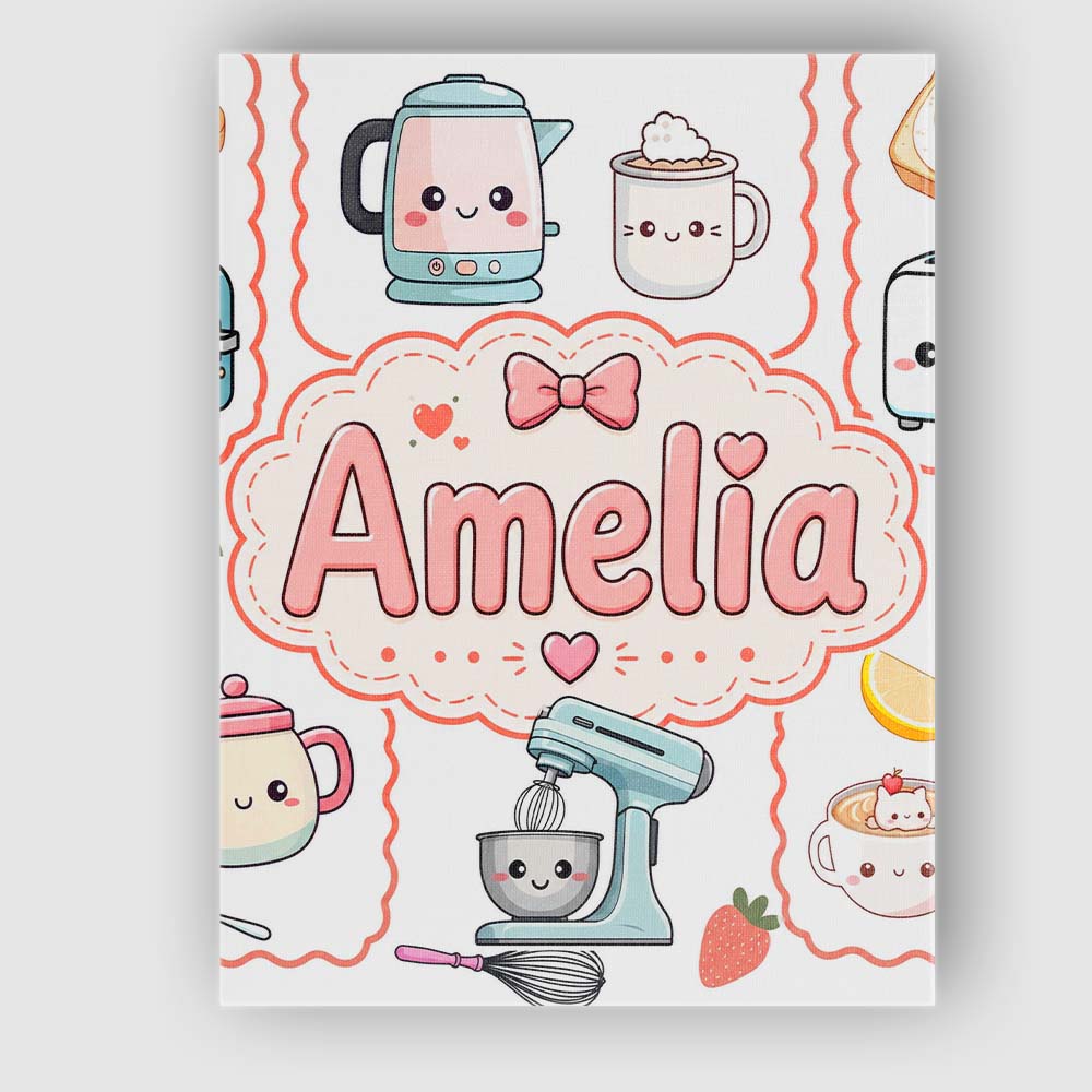 Personalised Name Cute Kawaii Mixer Kettle Custom  Unique Gift Idea Elegant Feature Canvas Wall Art Print Decor Picture Ready to Hang