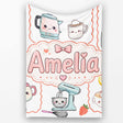 Cute Kawaii  Mixer Kettle Fruits Light Grey Background  Personalised Custom Name Super Soft Fleece Blanket Bed Sofa Throw