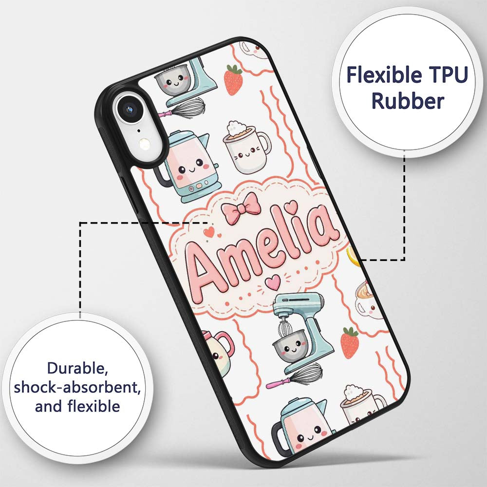 Cute Kawaii Mixer Kettle Fruits Printed Design Custom Name Protective Phone Case Mobile Cover Durable Everyday Smartphone Shock Resistant