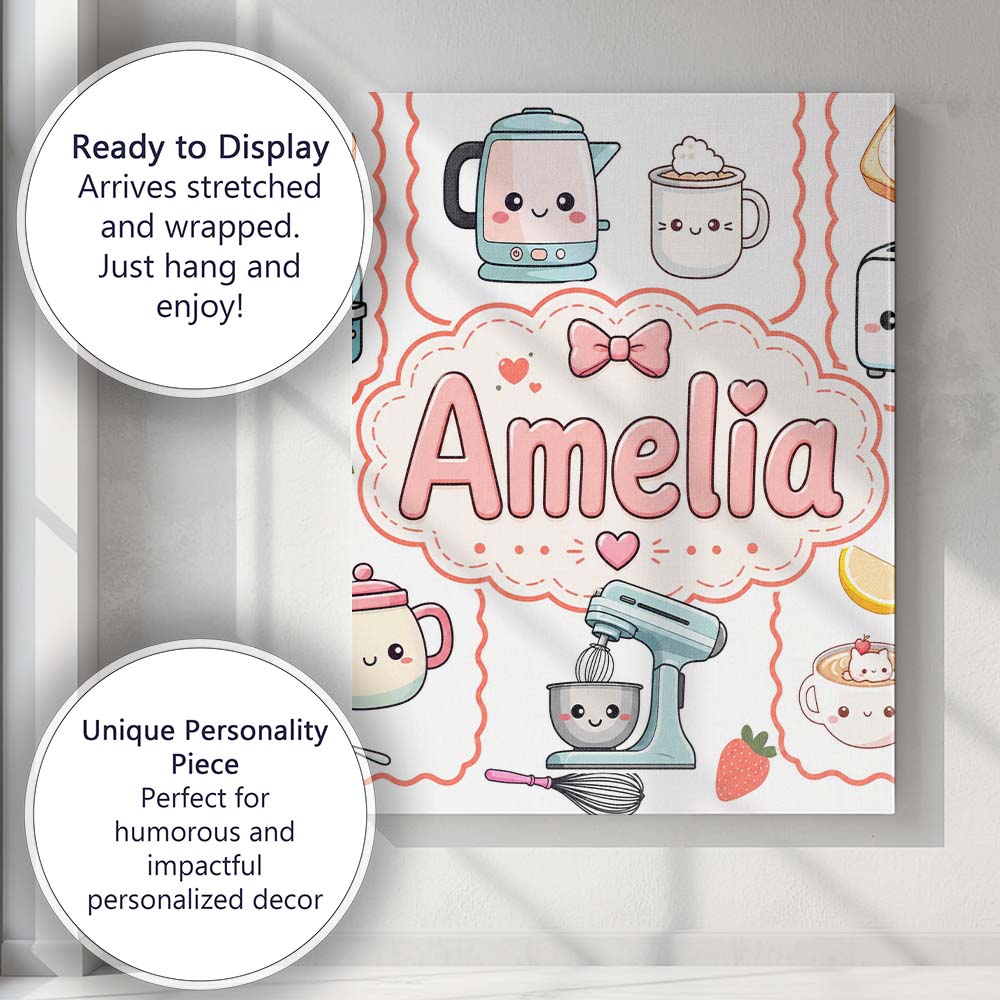 Personalised Name Cute Kawaii Mixer Kettle Custom  Unique Gift Idea Elegant Feature Canvas Wall Art Print Decor Picture Ready to Hang