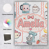 Personalised Name Cute Kawaii Mixer Kettle Custom  Unique Gift Idea Elegant Feature Canvas Wall Art Print Decor Picture Ready to Hang