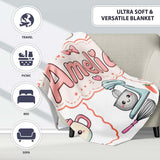 Cute Kawaii  Mixer Kettle Fruits Light Grey Background  Personalised Custom Name Super Soft Fleece Blanket Bed Sofa Throw