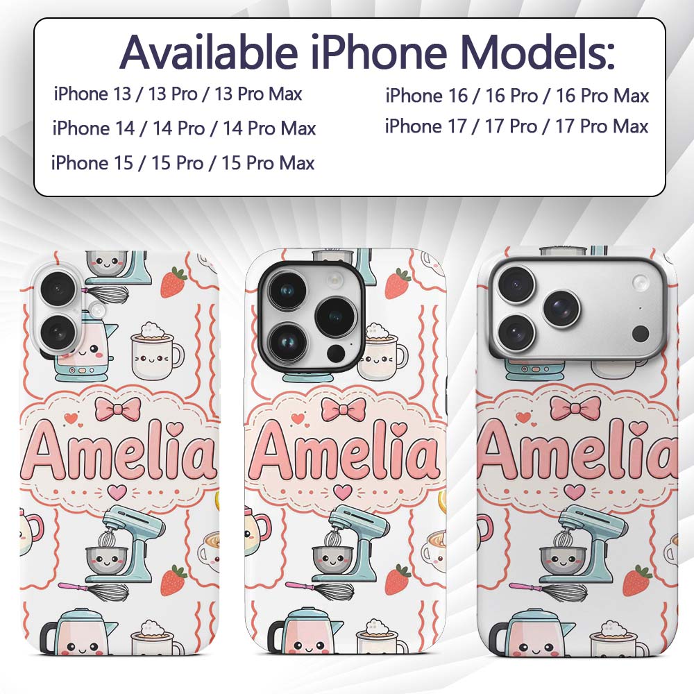 Cute Kawaii Mixer Kettle Fruits Printed Design Custom Name Protective Phone Case Mobile Cover Durable Everyday Smartphone Shock Resistant