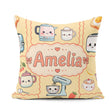Custom Name Cute Kawaii Kettle Fruits Yellow Background Seamless Square Filled Cushion Throw Pillow Sofa Bed Home Decor Zip Washable UK Made