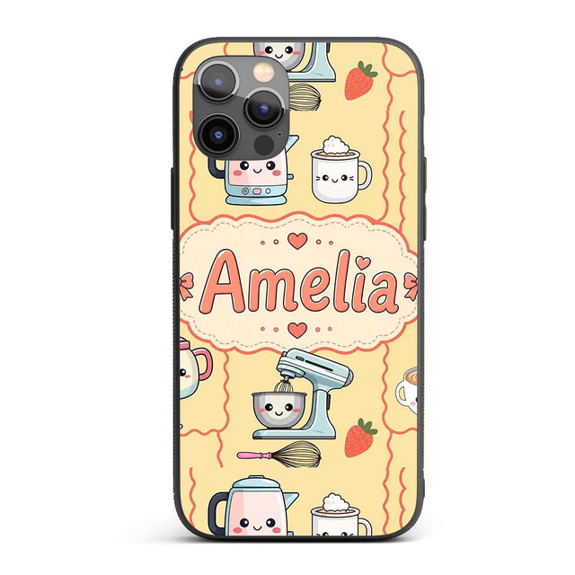Cute Kawaii Mixer Kettle Fruits Yellow Background Custom Name Protective Phone Case Mobile Cover Durable Everyday Smartphone Shock Resistant