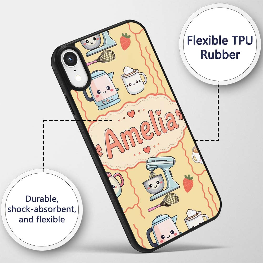 Cute Kawaii Mixer Kettle Fruits Yellow Background Custom Name Protective Phone Case Mobile Cover Durable Everyday Smartphone Shock Resistant