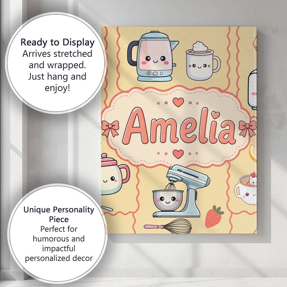 Personalised Name Cute Kawaii Mixer Kettle Custom  Unique Gift Idea Elegant Feature Canvas Wall Art Print Decor Picture Ready to Hang