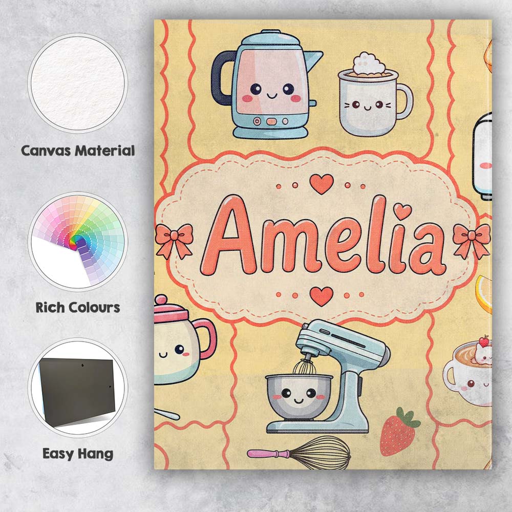 Personalised Name Cute Kawaii Mixer Kettle Custom  Unique Gift Idea Elegant Feature Canvas Wall Art Print Decor Picture Ready to Hang