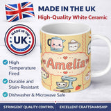 Personalized Custom Name Cute Kawaii Kitchen Mixer Kettle Fruits Yellow Background Seamless 11oz Ceramic Coffee Tea Mug White Large Handle