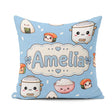 Custom Name Kawaii Sushi Rice Cooker Bowl Blue Seamless Pattern Square Filled Cushion Throw Pillow Sofa Bed Home Decor Zip Washable UK Made