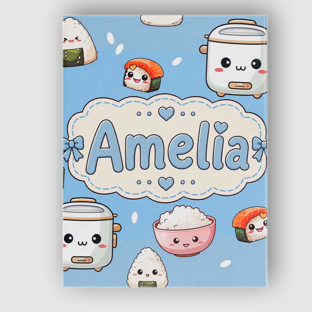 Personalised Name Cute Kawaii Sushi Rice Custom  Unique Gift Idea Elegant Feature Canvas Wall Art Print Decor Picture Ready to Hang