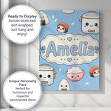 Personalised Name Cute Kawaii Sushi Rice Custom  Unique Gift Idea Elegant Feature Canvas Wall Art Print Decor Picture Ready to Hang