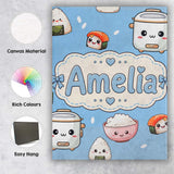 Personalised Name Cute Kawaii Sushi Rice Custom  Unique Gift Idea Elegant Feature Canvas Wall Art Print Decor Picture Ready to Hang