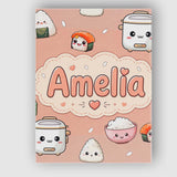 Personalised Name Cute Kawaii Sushi Rice Custom  Unique Gift Idea Elegant Feature Canvas Wall Art Print Decor Picture Ready to Hang