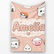 Cute Kawaii Sushi Rice Cooker Bowl Peach Background Seamless  Personalised Custom Name Super Soft Fleece Blanket Bed Sofa Throw