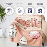 Cute Kawaii Sushi Rice Cooker Bowl Peach Background Seamless  Personalised Custom Name Super Soft Fleece Blanket Bed Sofa Throw
