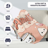 Cute Kawaii Sushi Rice Cooker Bowl Peach Background Seamless  Personalised Custom Name Super Soft Fleece Blanket Bed Sofa Throw