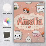 Personalised Name Cute Kawaii Sushi Rice Custom  Unique Gift Idea Elegant Feature Canvas Wall Art Print Decor Picture Ready to Hang