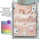Cute Kawaii Sushi Rice Cooker Bowl Peach Background Seamless  Personalised Custom Name Super Soft Fleece Blanket Bed Sofa Throw