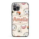 Cute Kawaii Sushi Rice Cooker Bowl Printed Design Custom Name Protective Phone Case Mobile Cover Durable Everyday Smartphone Shock Resistant