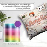 Custom Name Cute Kawaii Sushi Rice Cooker Bowl Cream Background Square Filled Cushion Throw Pillow Sofa Bed Home Decor Zip Washable UK Made
