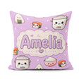 Custom Name Cute Kawaii Sushi Rice Cooker Bowl Purple Background Square Filled Cushion Throw Pillow Sofa Bed Home Decor Zip Washable UK Made