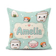 Custom Name Kawaii Sushi Rice Cooker Bowl Mint Green Background Square Filled Cushion Throw Pillow Sofa Bed Home Decor Zip Washable UK Made